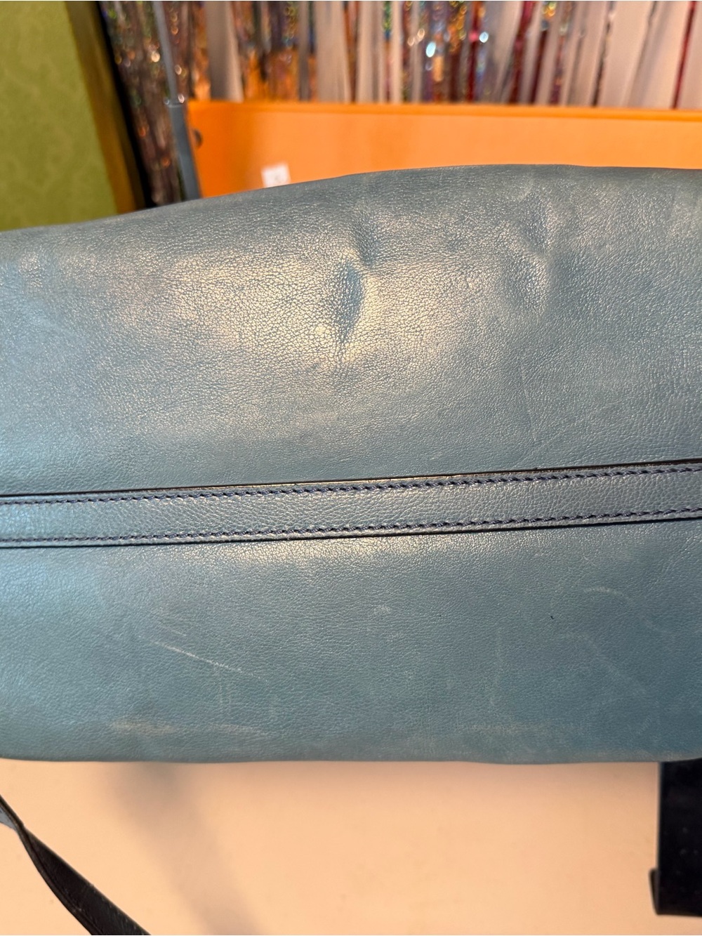 Prada Glace Calf Twin Pocket Blue Leather Tote Shoulder Bag - Picture 6 of 15